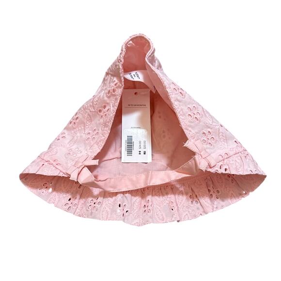 Janie and Jack Eyelet Ruffle Bonnet Crystal Rose Pink Size 12-18 months New - Picture 3 of 4